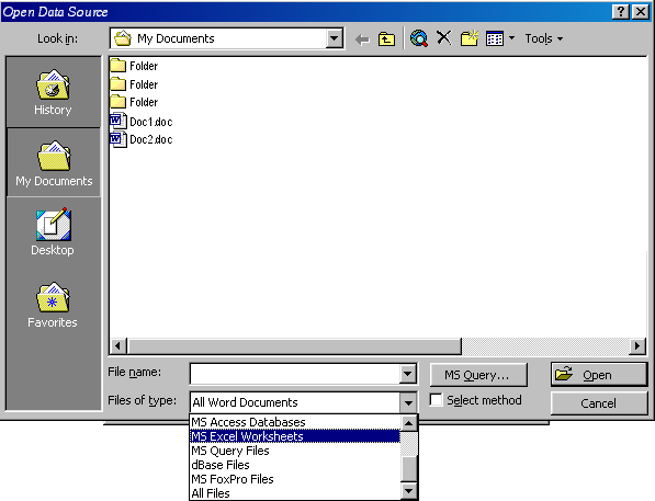 pick MS Excel Worksheets
