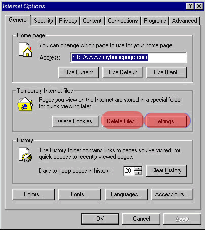 Click Delete Files, click Settings